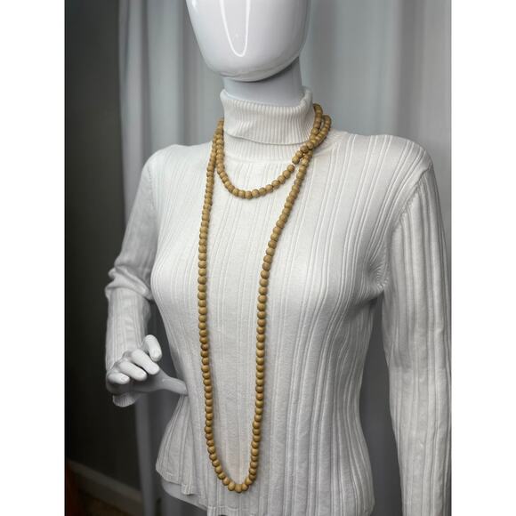 khaki tan wooden beaded necklace costume jewelry long wear wrapped tied - Picture 10 of 15